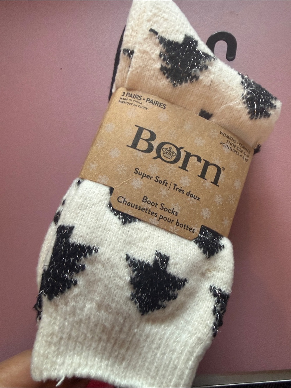 Born Cream and Black Patterned Super Soft Boot Socks (3 Pairs)